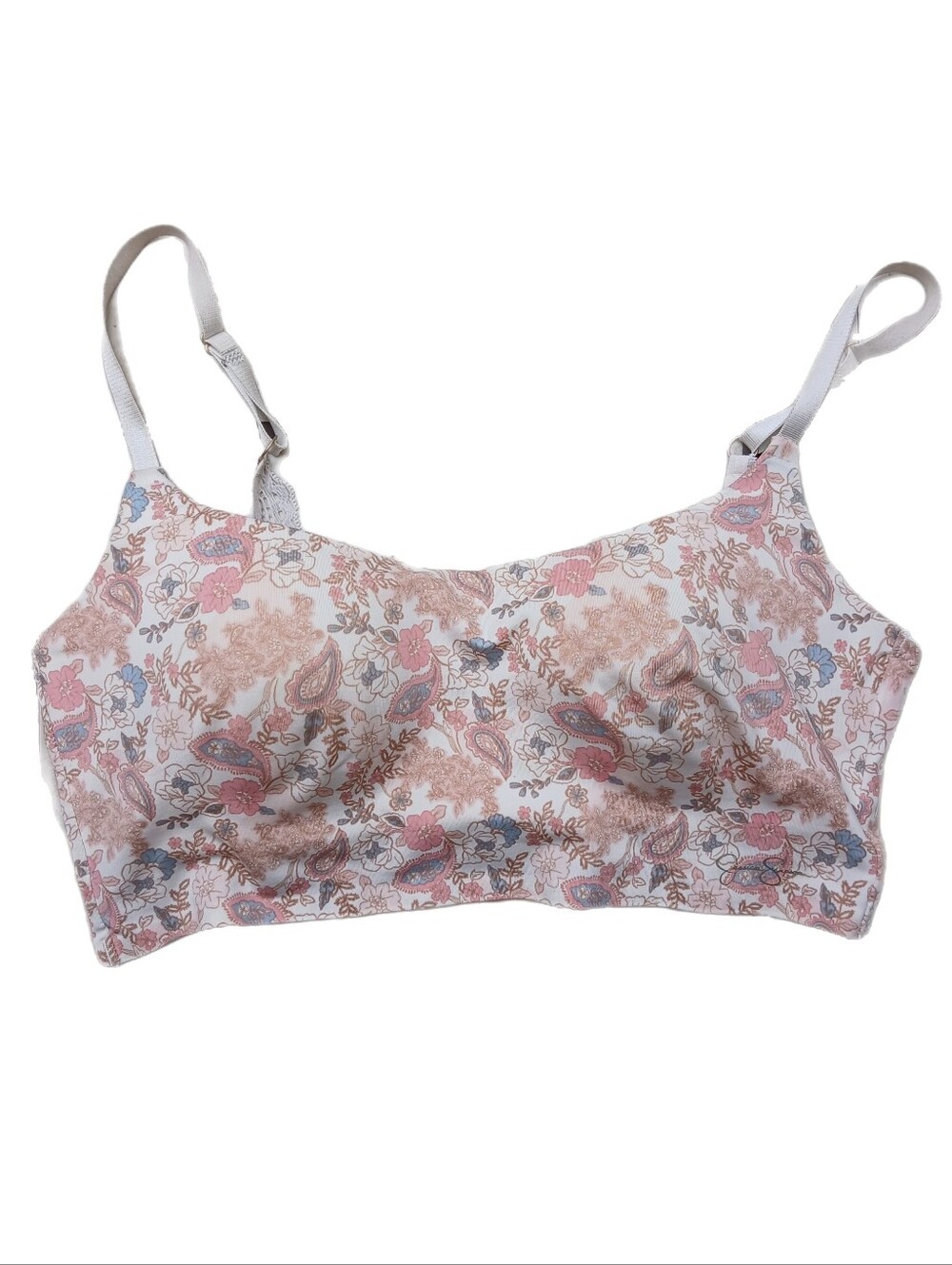Jessica Simpson White Pink Pastel Paisley Pattern Seamless Bra|Sz M |T Shirt Bra